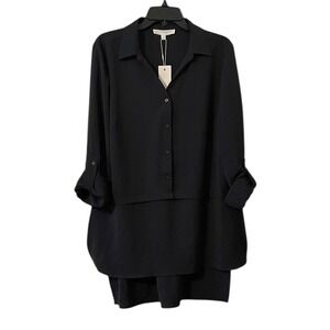 Adyson Parker Women's Black Utility‎ V-Neck Quarter Full Sleeve Button Down L